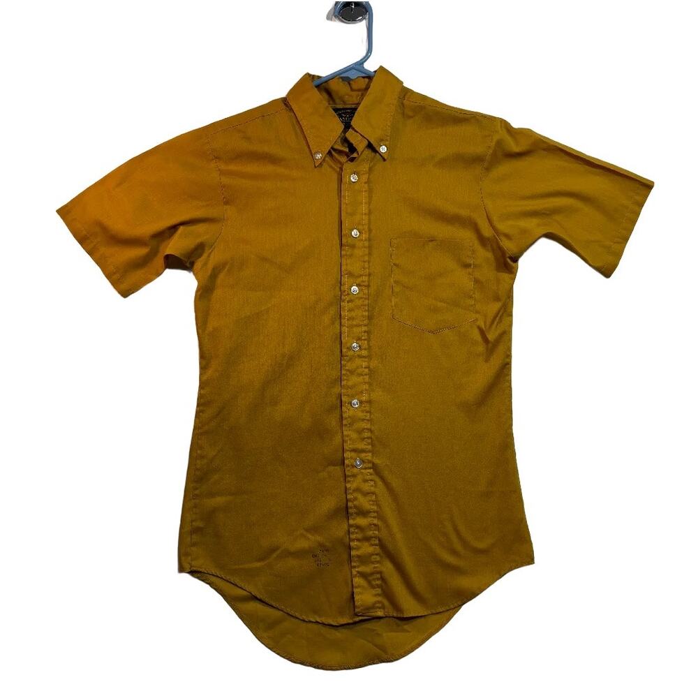 Vintage 70s Campus Traditional Mens S Mustard Yellow Made USA Shirt